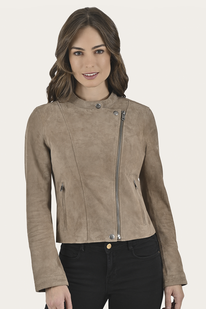 Frye Signature - Women’s Taupe Jace Hybrid Biker Racer Suede Jacket