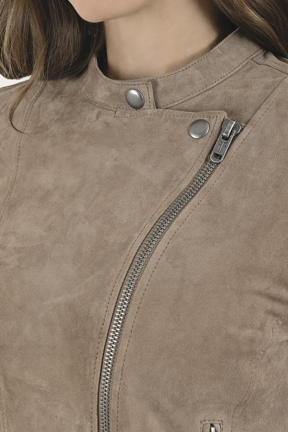 Frye Signature - Women’s Taupe Jace Hybrid Biker Racer Suede Jacket