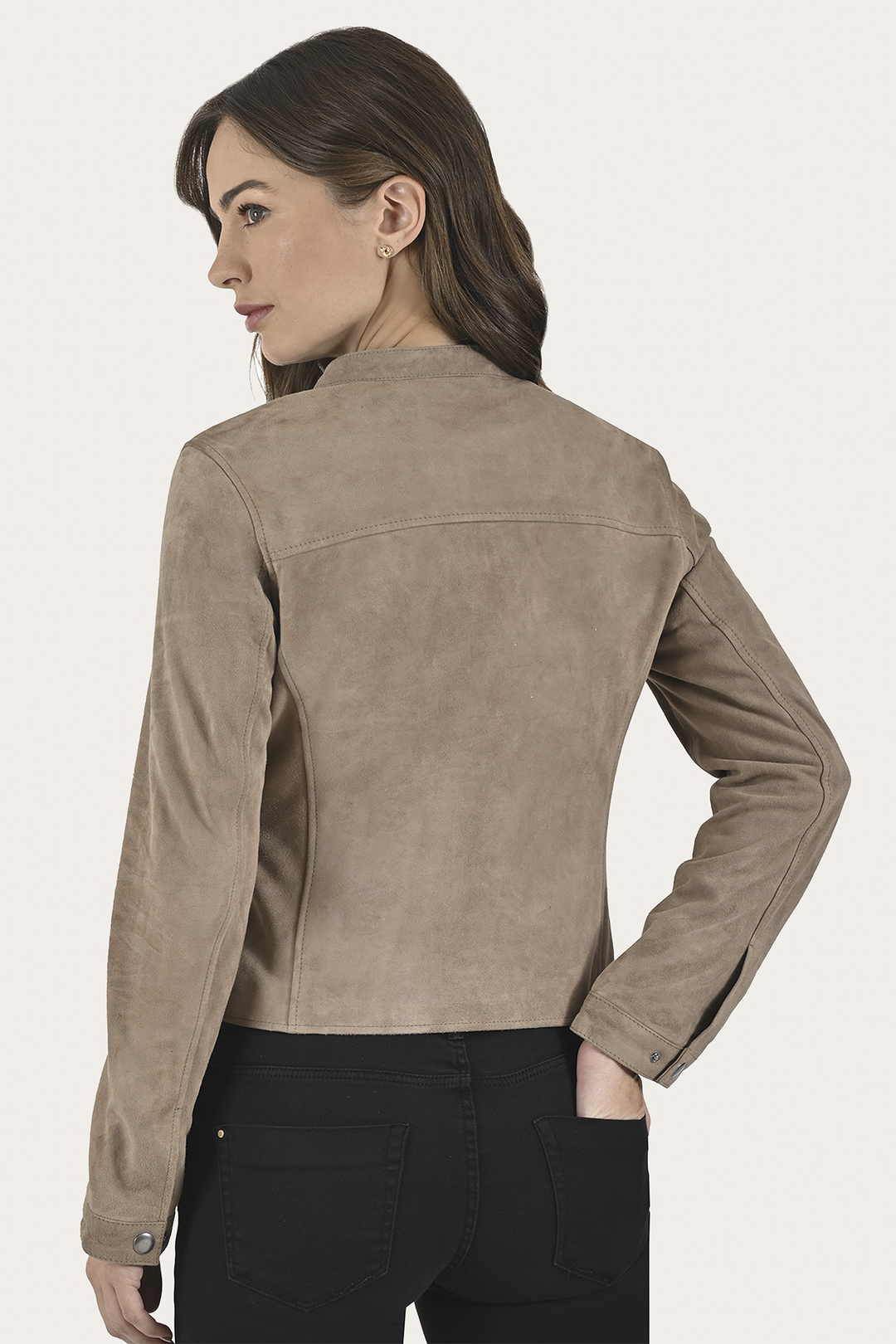 Frye Signature - Women’s Taupe Jace Hybrid Biker Racer Suede Jacket