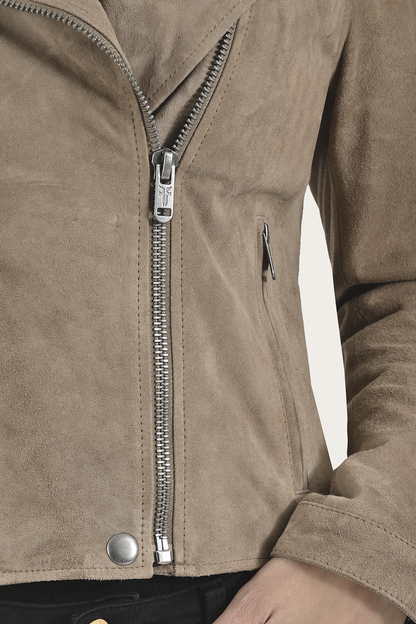 Frye Signature - Women’s Taupe Jace Hybrid Biker Racer Suede Jacket