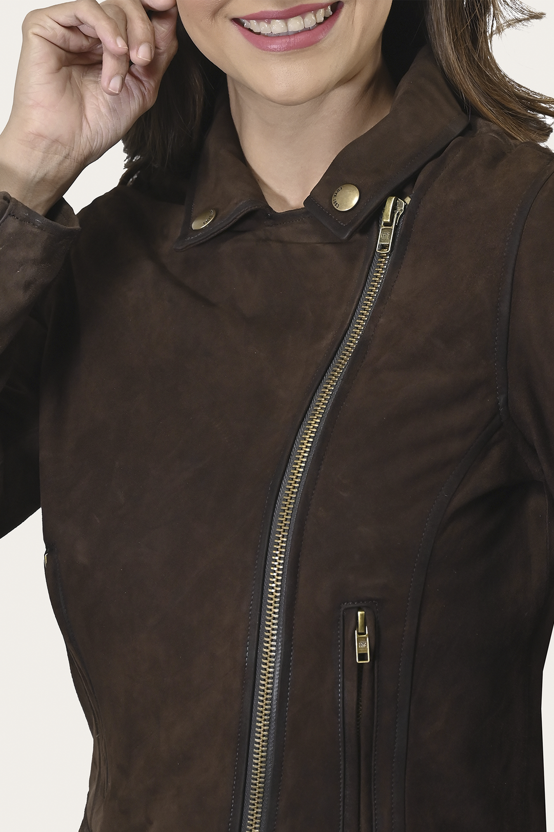 Frye New - Women’s Dark Brown Clive Elegant Suede Biker Jacket