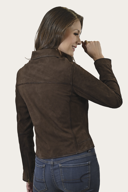 Frye New - Women’s Dark Brown Clive Elegant Suede Biker Jacket