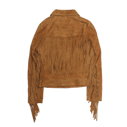 Frye Special Offer - Women’s Medium Brown Nash Fringed Suede Trucker Jacket