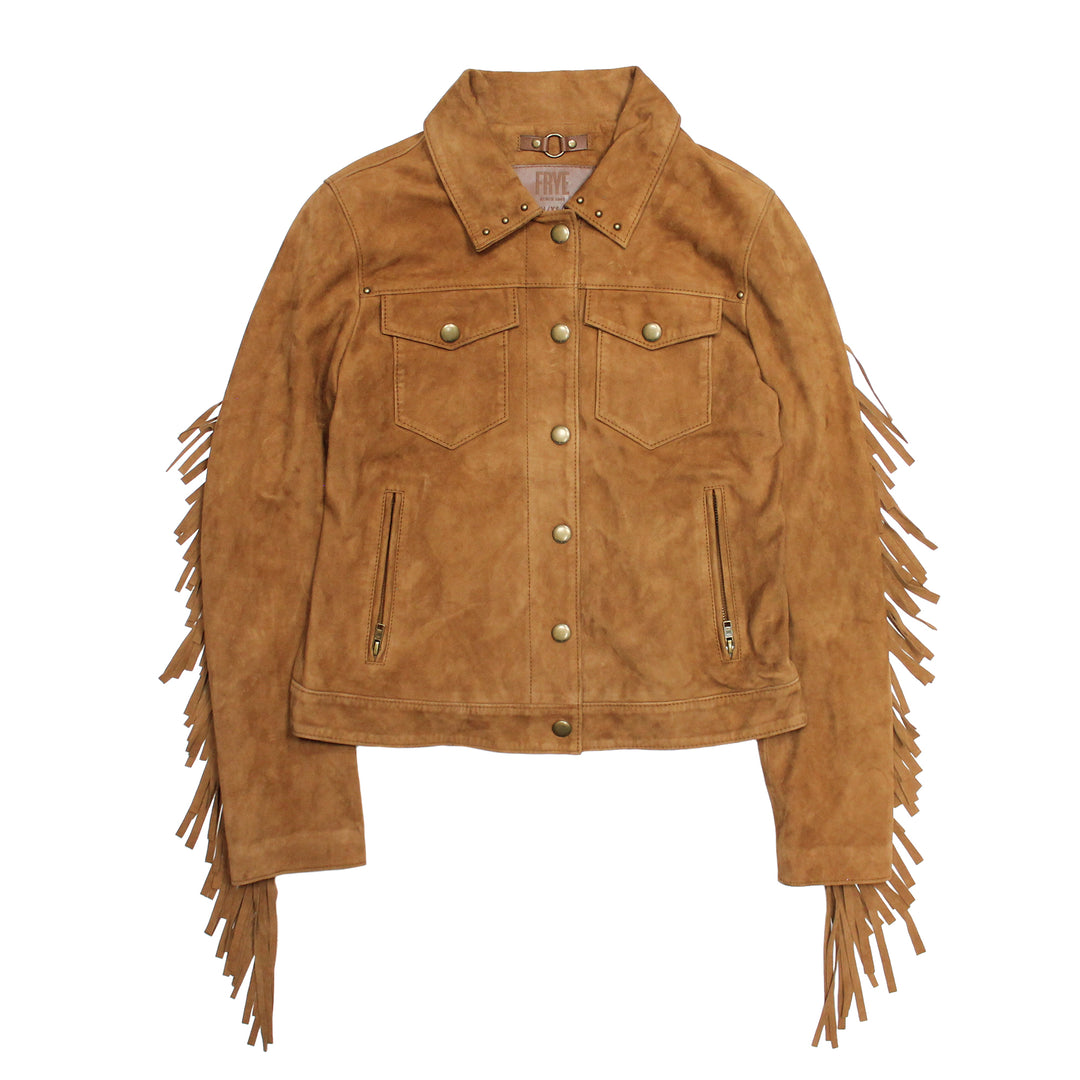 Frye Special Offer - Women’s Medium Brown Nash Fringed Suede Trucker Jacket