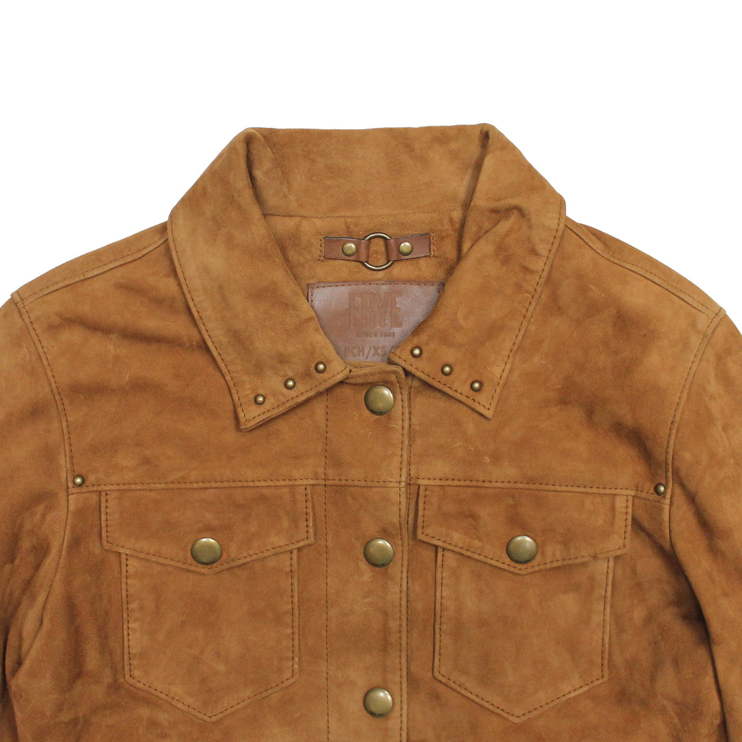 Frye Special Offer - Women’s Medium Brown Nash Fringed Suede Trucker Jacket