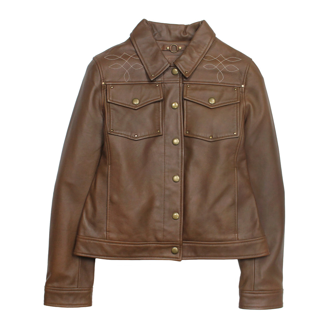Frye Essential - Women’s Medium Brown Callum Trucker Leather Jacket