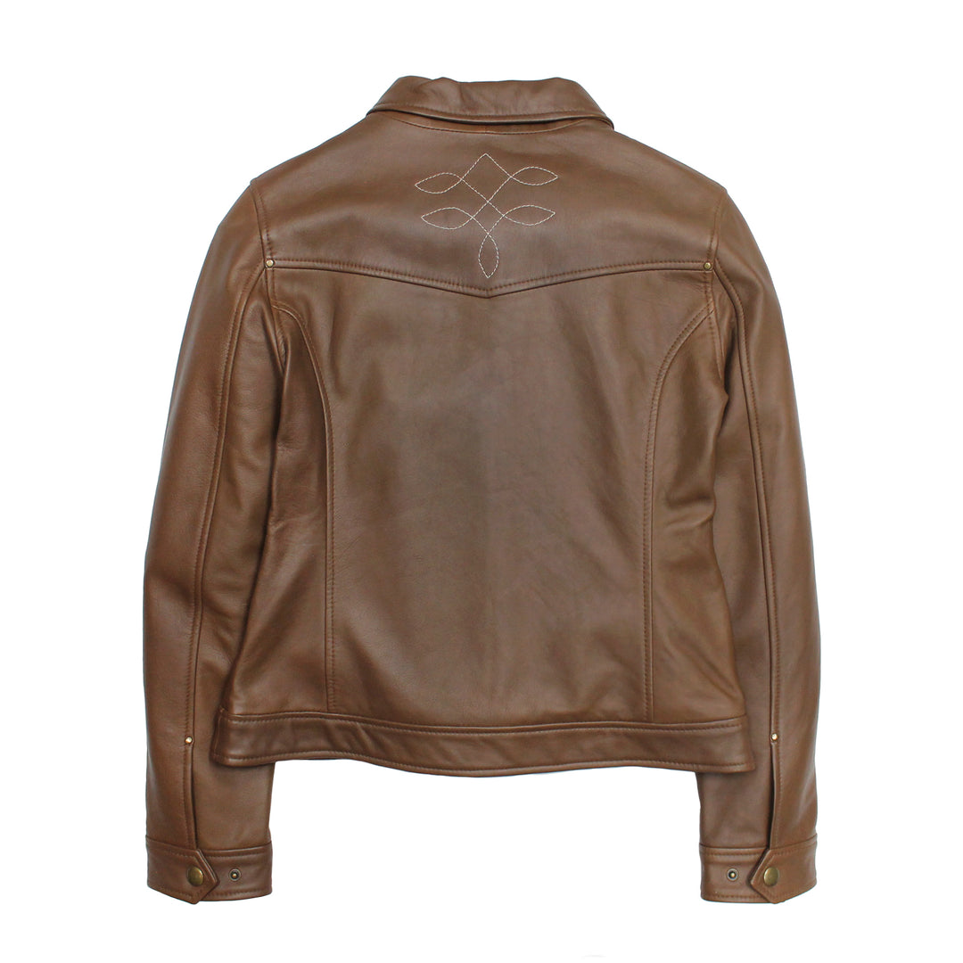 Frye Essential - Women’s Medium Brown Callum Trucker Leather Jacket
