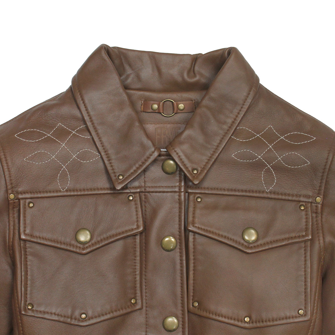 Frye Essential - Women’s Medium Brown Callum Trucker Leather Jacket
