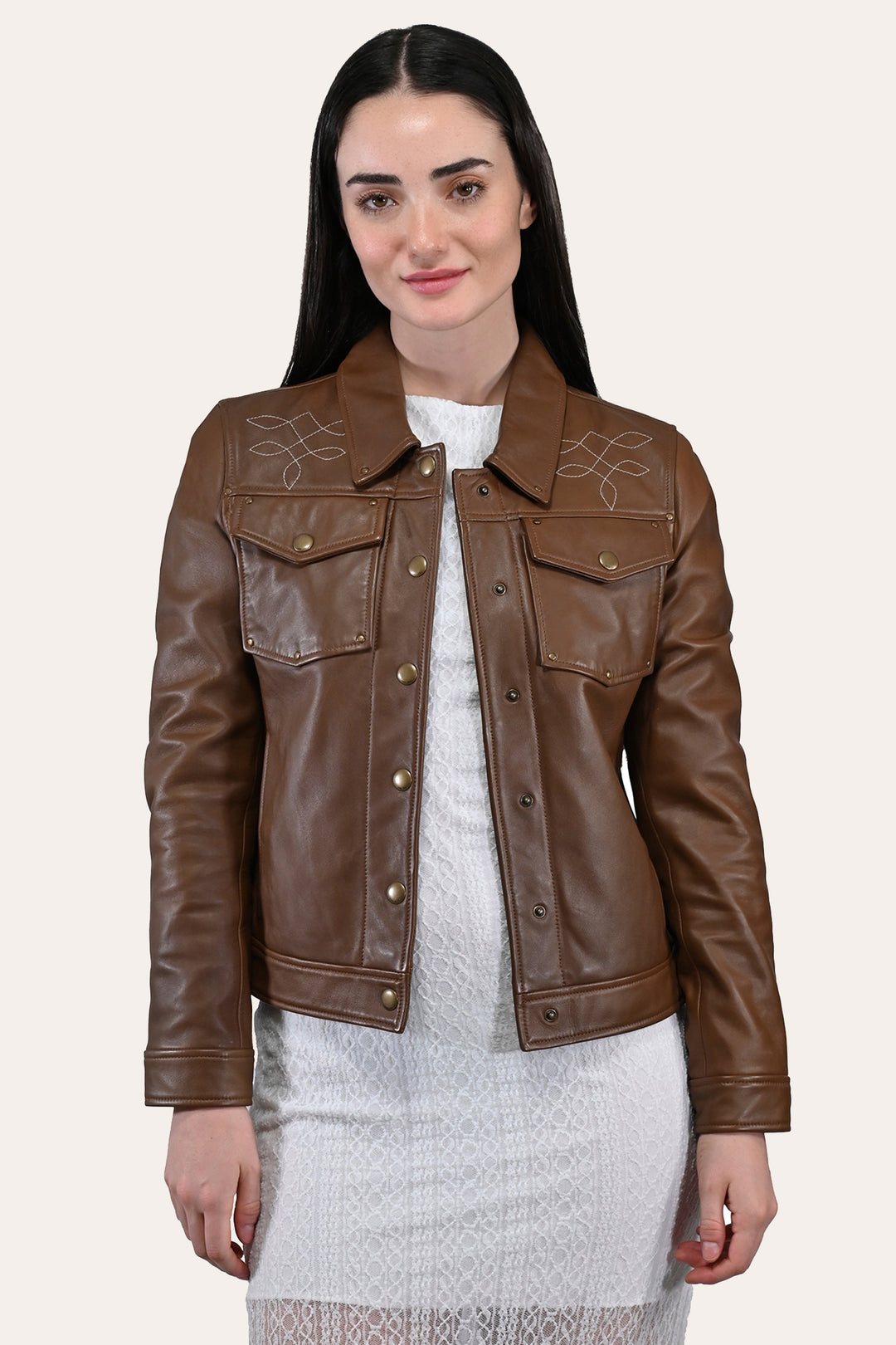 Frye Essential - Women’s Medium Brown Callum Trucker Leather Jacket