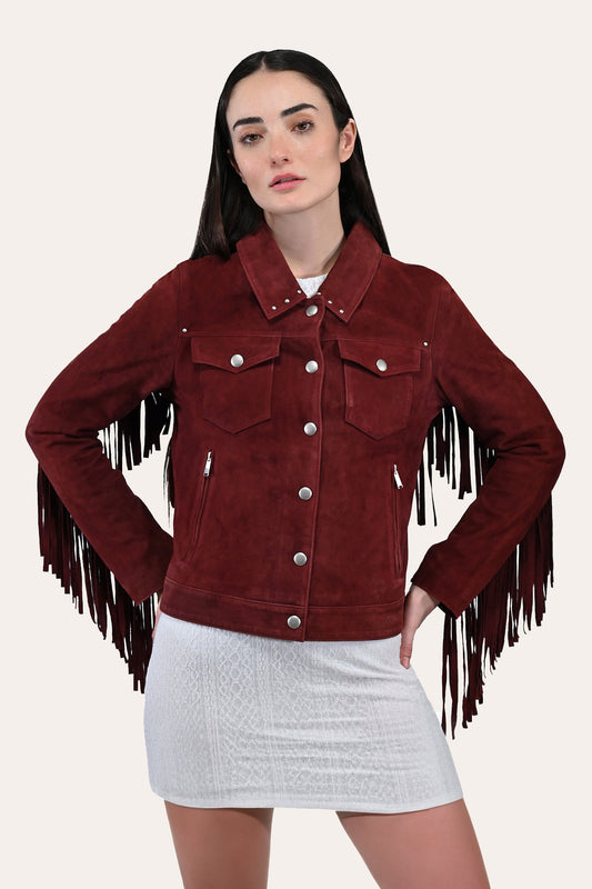 Frye Best Seller - Women’s Oxblood Nash Trucker Suede Jacket