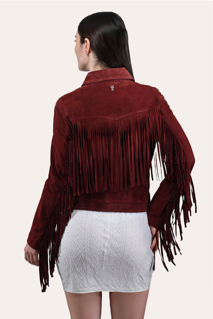 Frye Best Seller - Women’s Oxblood Nash Trucker Suede Jacket