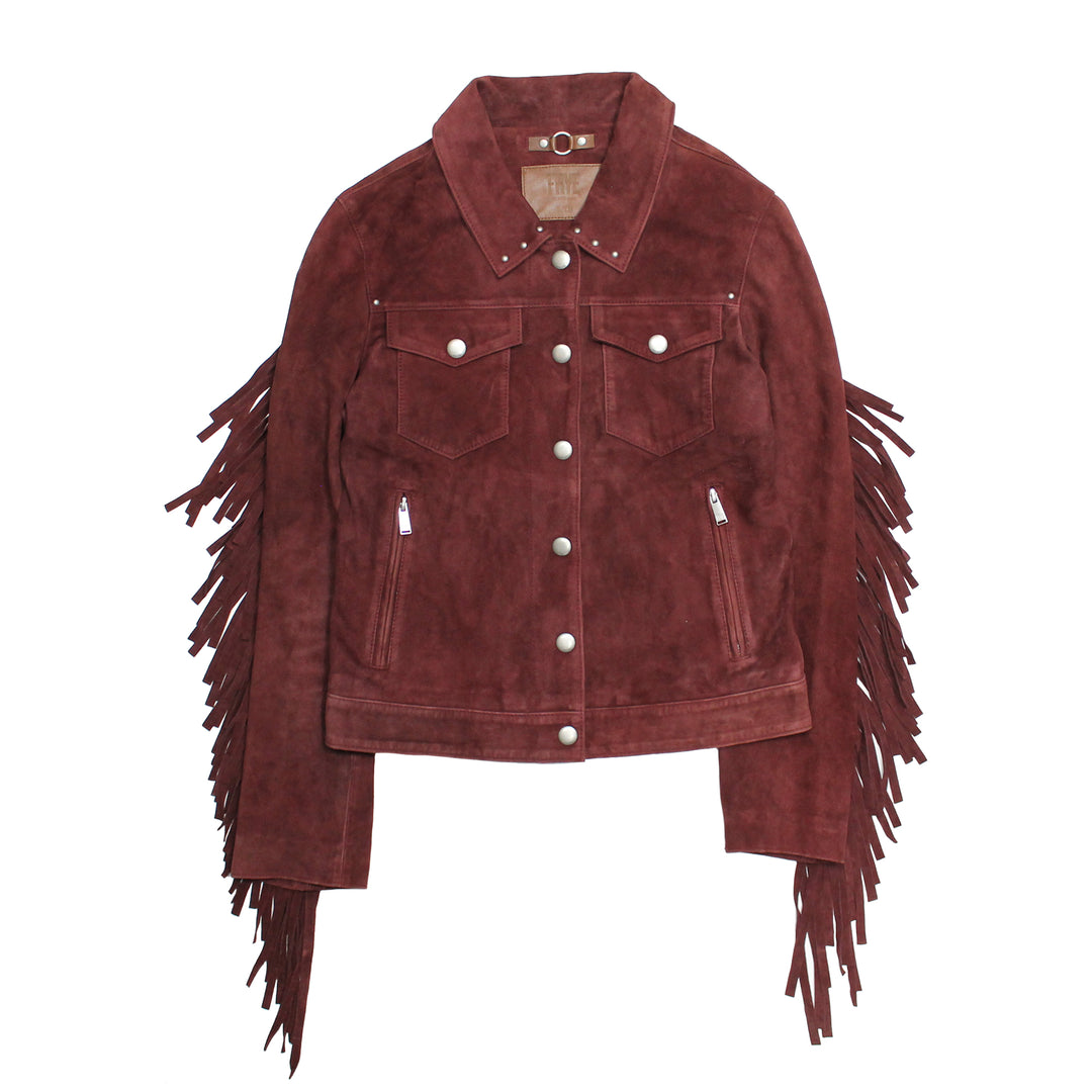 Frye Best Seller - Women’s Oxblood Nash Trucker Suede Jacket