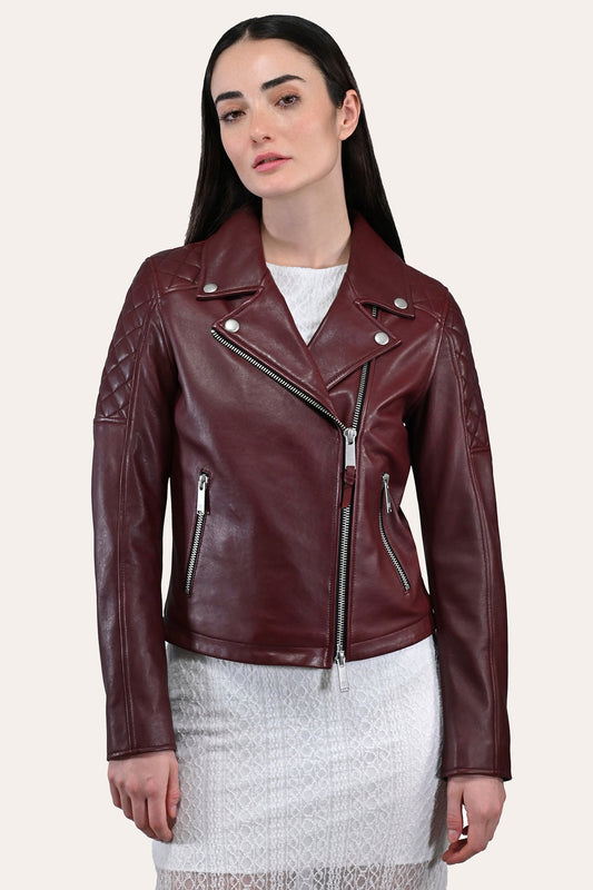Frye Popular - Women’s Oxblood Oklahoma Nappa Leather Biker Jacket