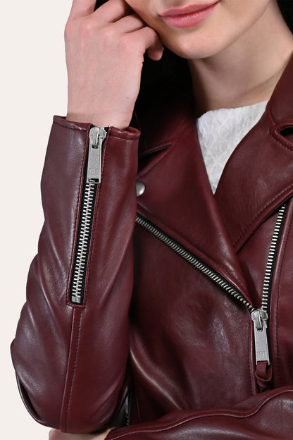 Frye Popular - Women’s Oxblood Oklahoma Nappa Leather Biker Jacket
