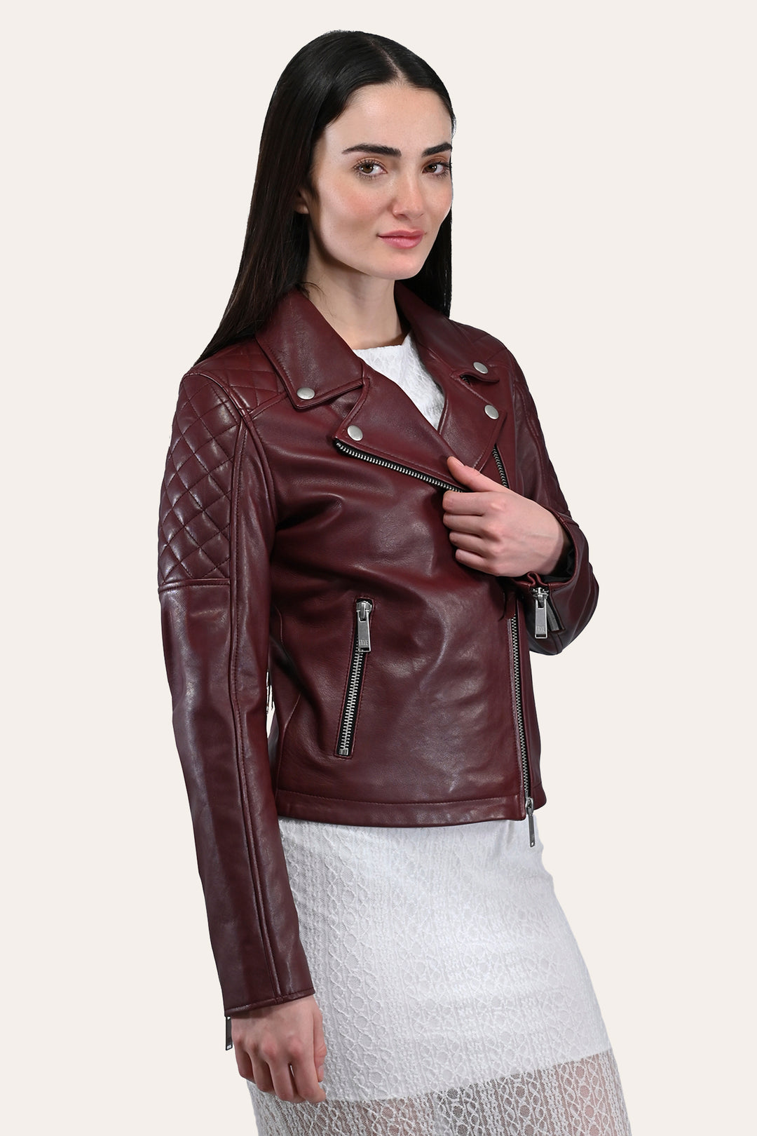 Frye Popular - Women’s Oxblood Oklahoma Nappa Leather Biker Jacket