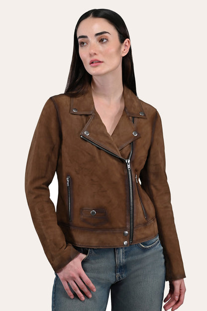 Frye Everyday - Women’s Dark Taupe Oakley Vintage Suede Biker Jacket