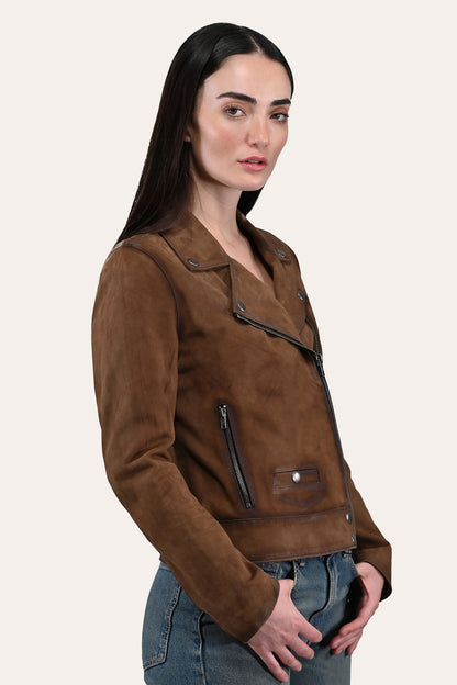 Frye Everyday - Women’s Dark Taupe Oakley Vintage Suede Biker Jacket