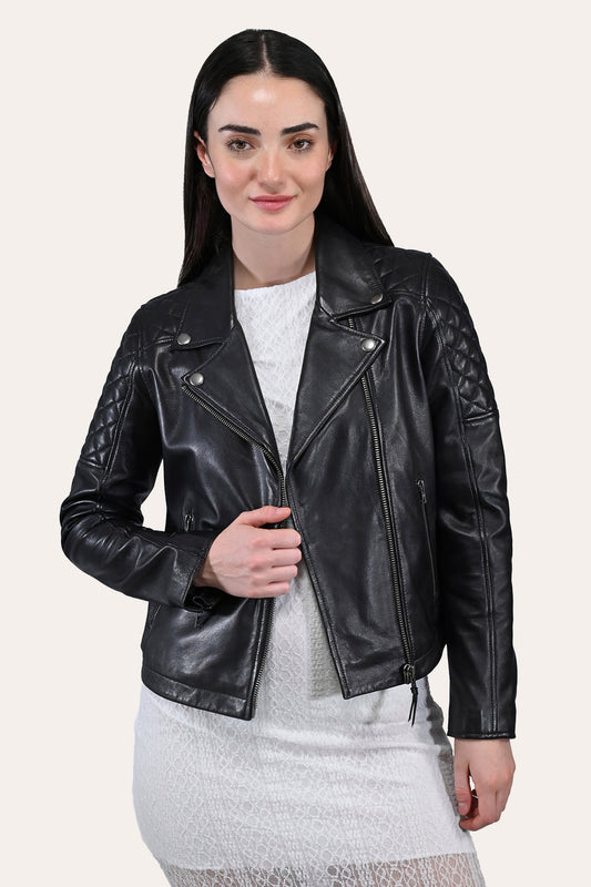 Frye Value - Women’s Black Oklahoma Biker Leather Jacket