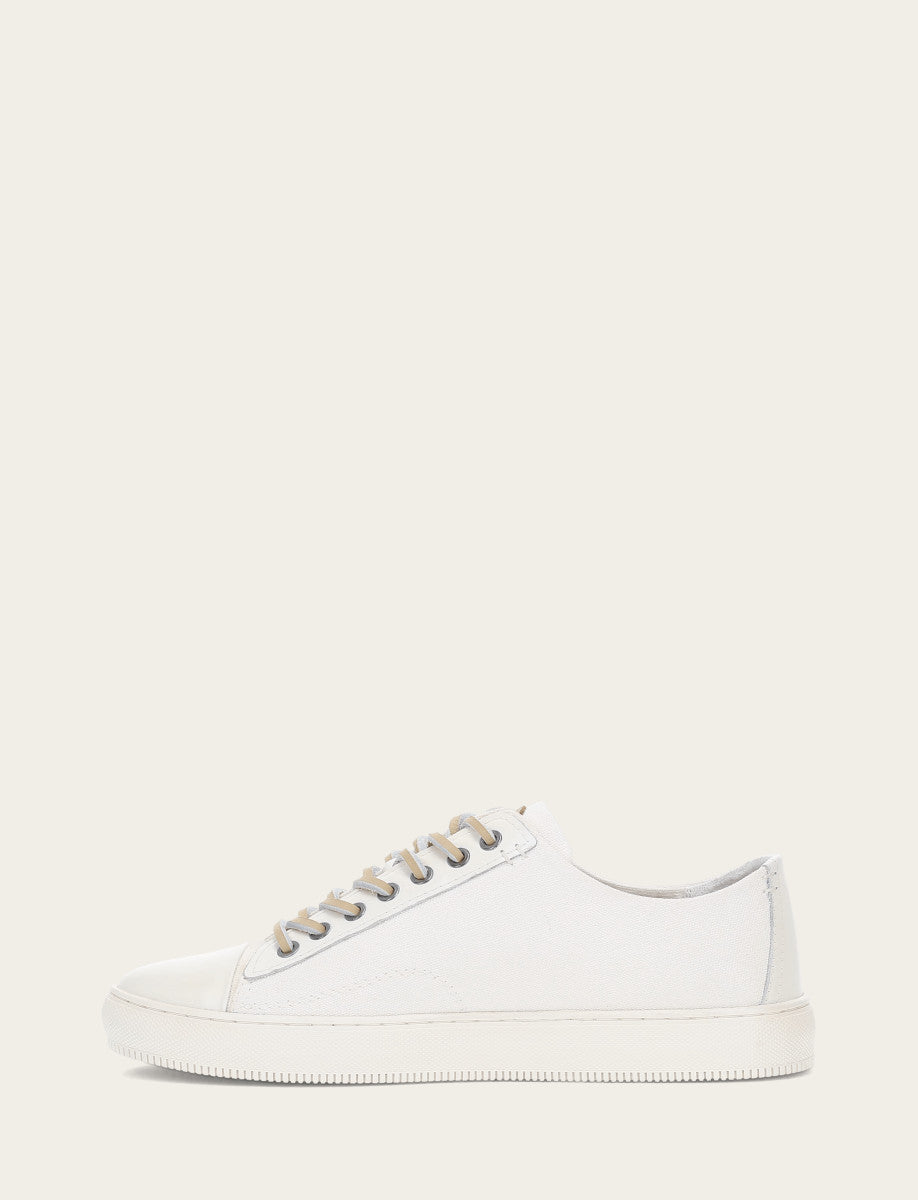 Frye Premium - Men's White Astor Cap Toe Low Lace Sneakers