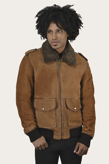 Frye Everyday - Men’s Middle Brown Jethro Shearling Flight Suede Jacket