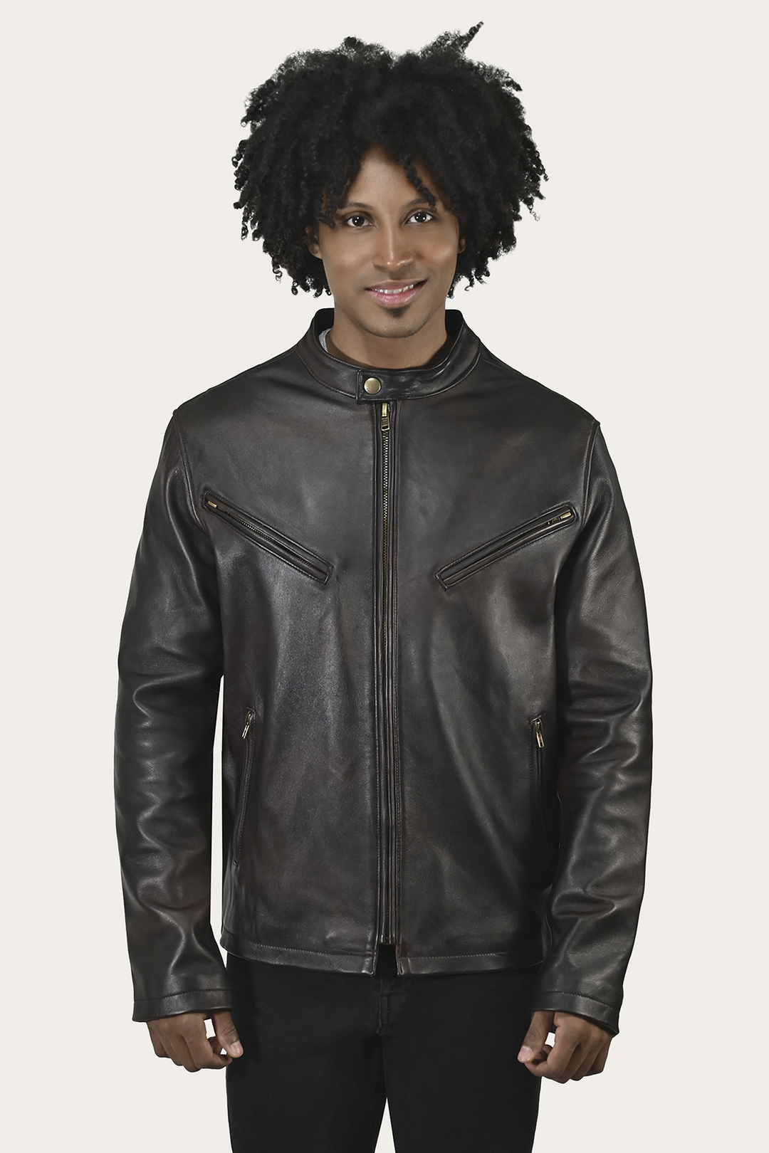 Frye Trusted - Men’s Cognac Black Huck Cowhide Racer Leather Jacket