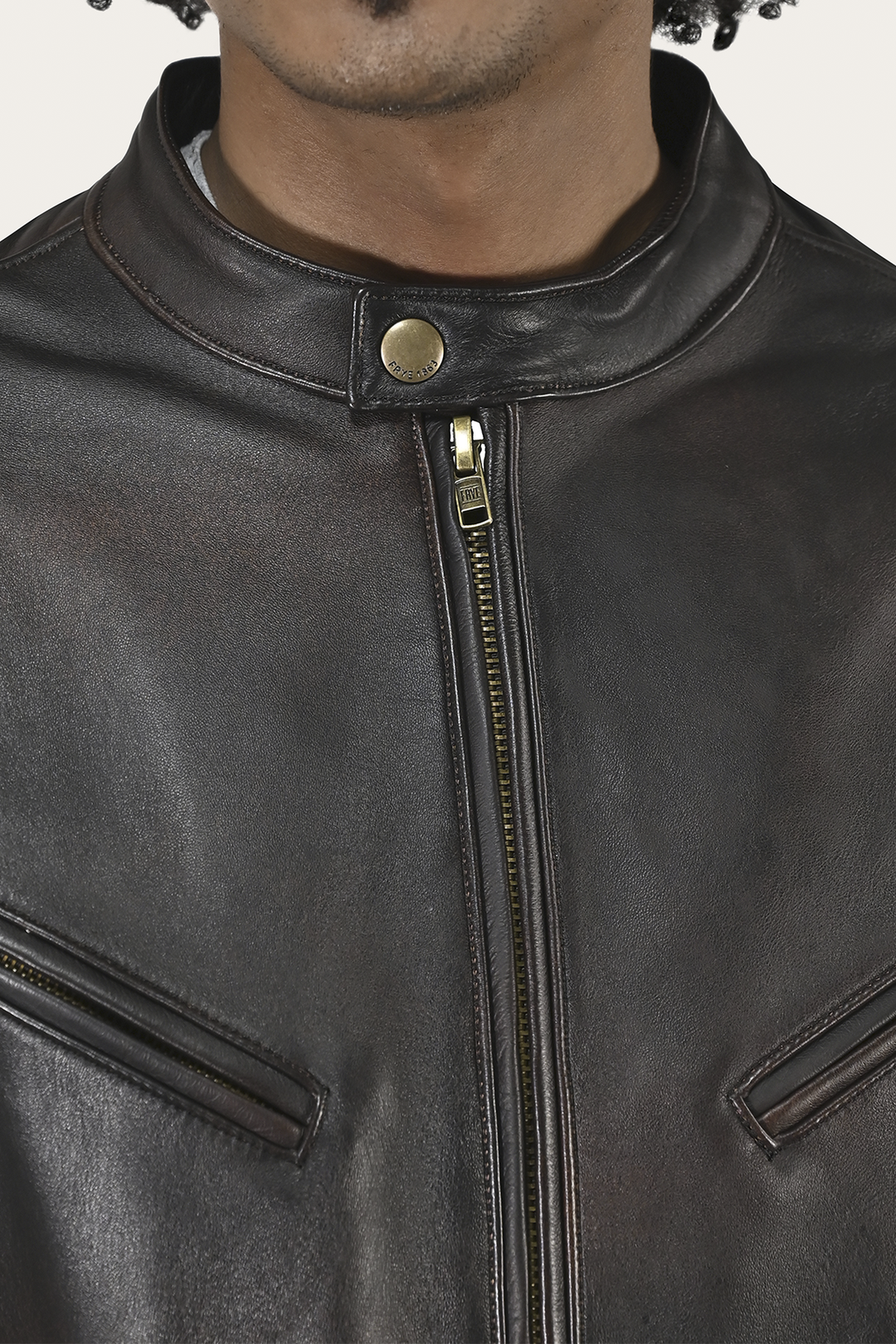 Frye Trusted - Men’s Cognac Black Huck Cowhide Racer Leather Jacket