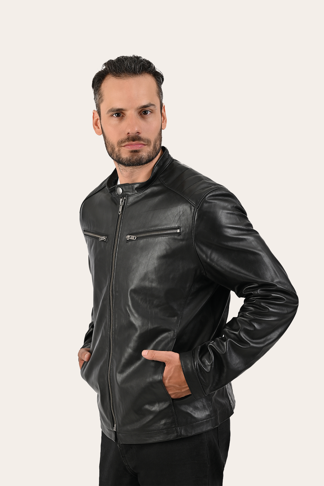 Frye Trusted - Men’s Black Pioneer Racer Leather Jacket