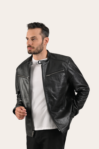 Frye Trusted - Men’s Black Pioneer Racer Leather Jacket