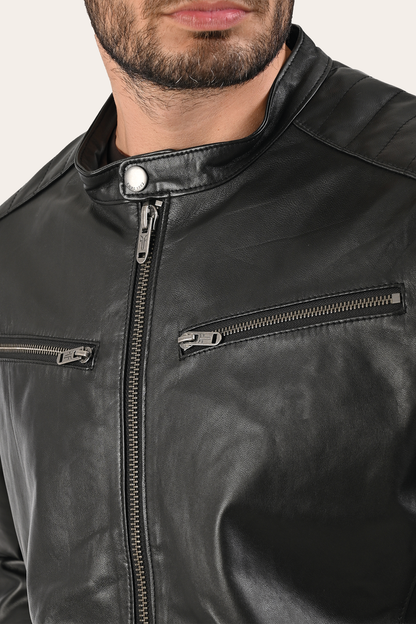 Frye Trusted - Men’s Black Pioneer Racer Leather Jacket