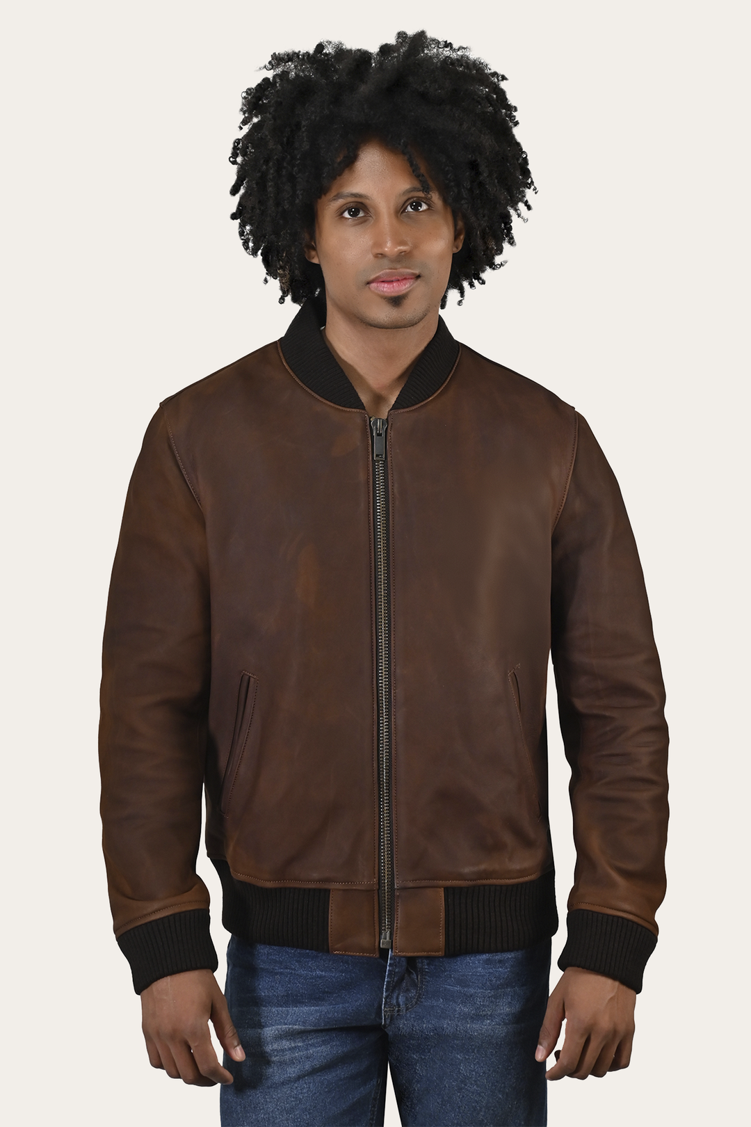 Frye Essential - Men’s Cognac Clay Leather Bomber Jacket