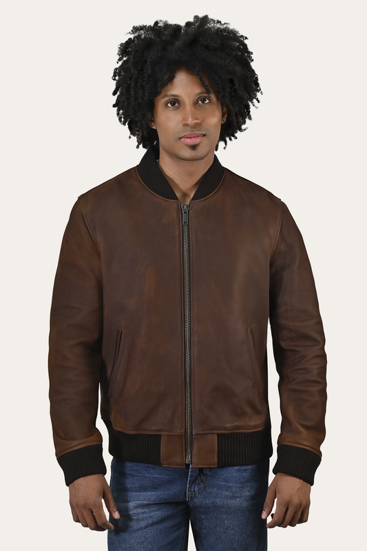 Frye Essential - Men’s Cognac Clay Leather Bomber Jacket