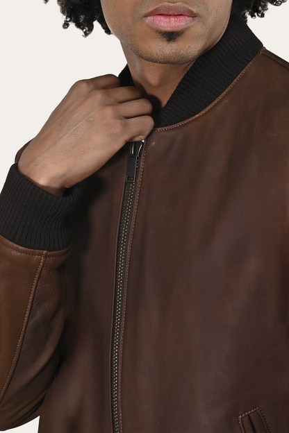 Frye Essential - Men’s Cognac Clay Leather Bomber Jacket