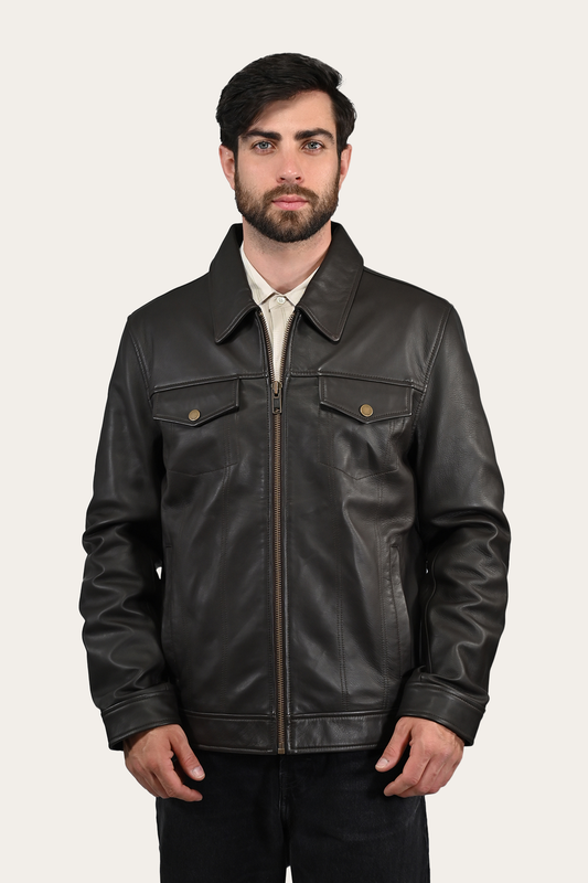 Frye Exclusive - Men’s Dark Brown Durango Trucker Leather Jacket