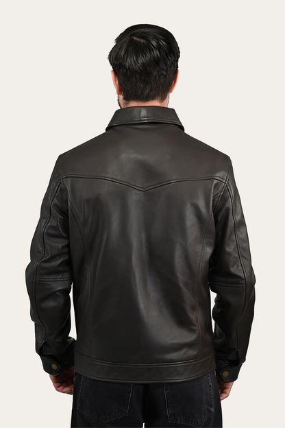 Frye Exclusive - Men’s Dark Brown Durango Trucker Leather Jacket