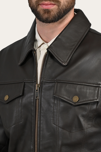 Frye Exclusive - Men’s Dark Brown Durango Trucker Leather Jacket