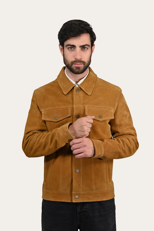 Frye Special Offer - Men’s Tan Trailblazer Trucker Suede Jacket