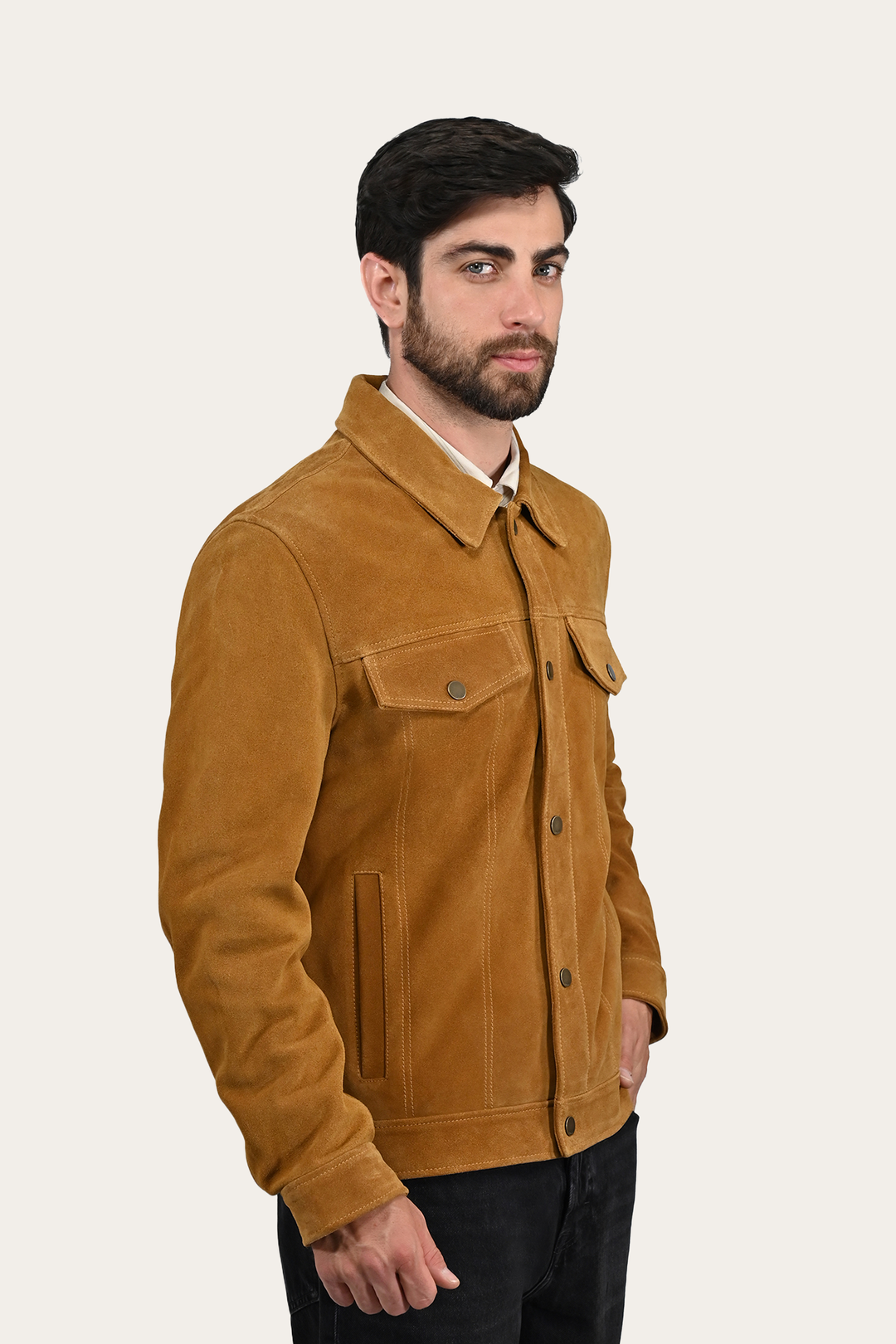 Frye Special Offer - Men’s Tan Trailblazer Trucker Suede Jacket