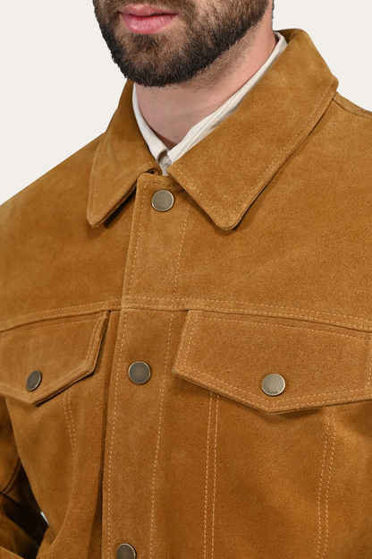 Frye Special Offer - Men’s Tan Trailblazer Trucker Suede Jacket