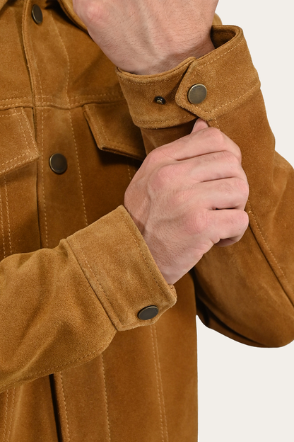 Frye Special Offer - Men’s Tan Trailblazer Trucker Suede Jacket
