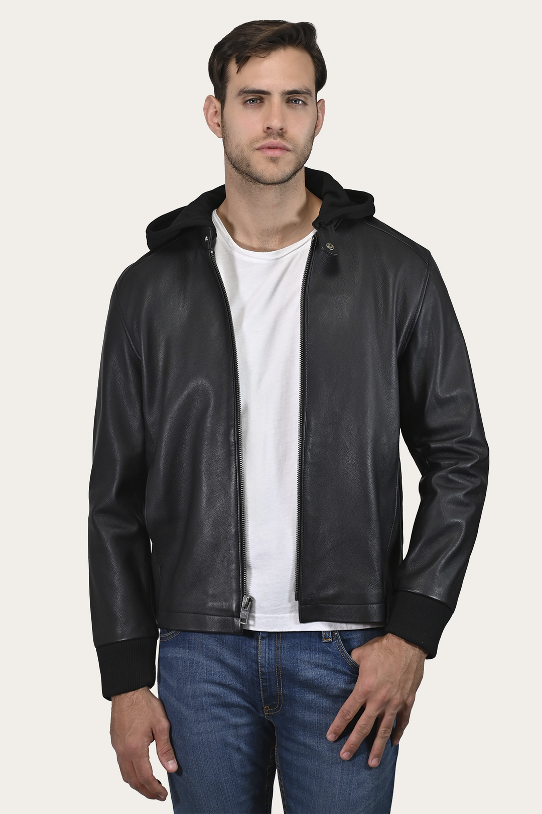 Frye Best Price - Men’s Black Saddle Racer Leather Hooded Jacket