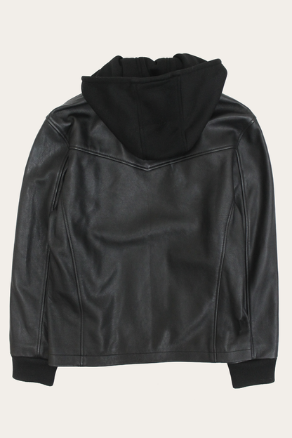 Frye Best Price - Men’s Black Saddle Racer Leather Hooded Jacket