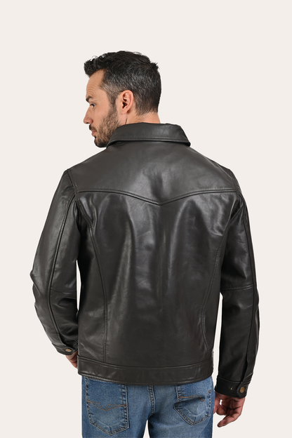 Frye Great Value - Men’s Dark Brown Kentucky Trucker Leather Jacket
