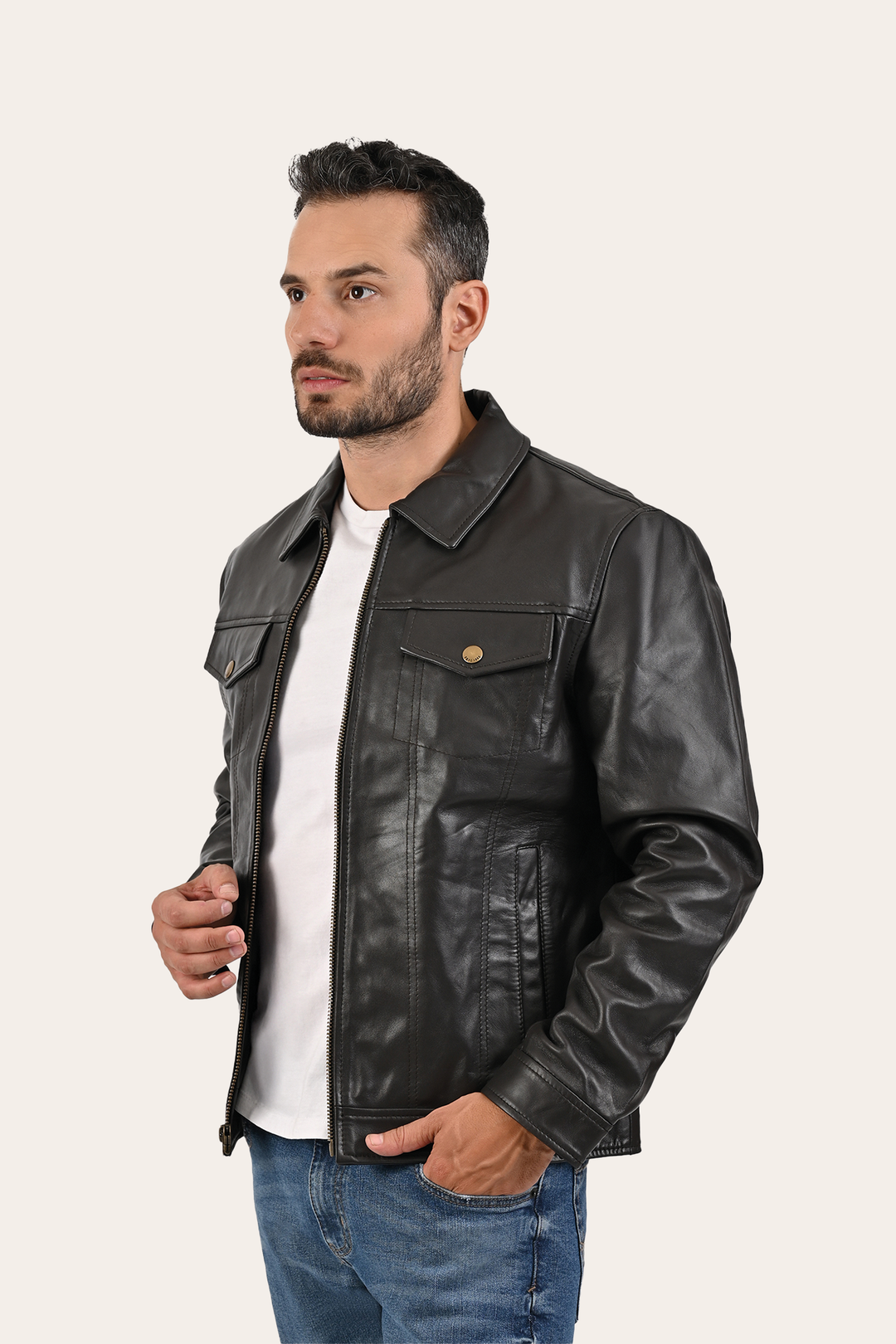 Frye Great Value - Men’s Dark Brown Kentucky Trucker Leather Jacket