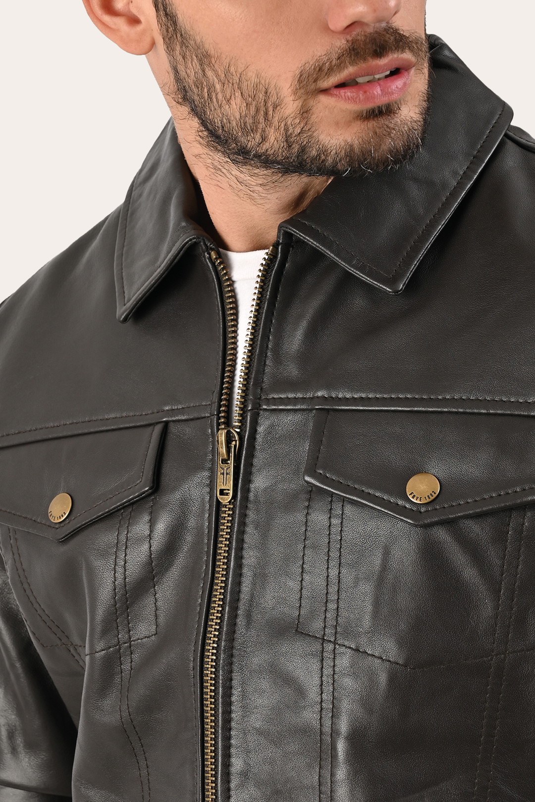 Frye Great Value - Men’s Dark Brown Kentucky Trucker Leather Jacket