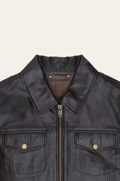 Frye Great Value - Men’s Dark Brown Kentucky Trucker Leather Jacket