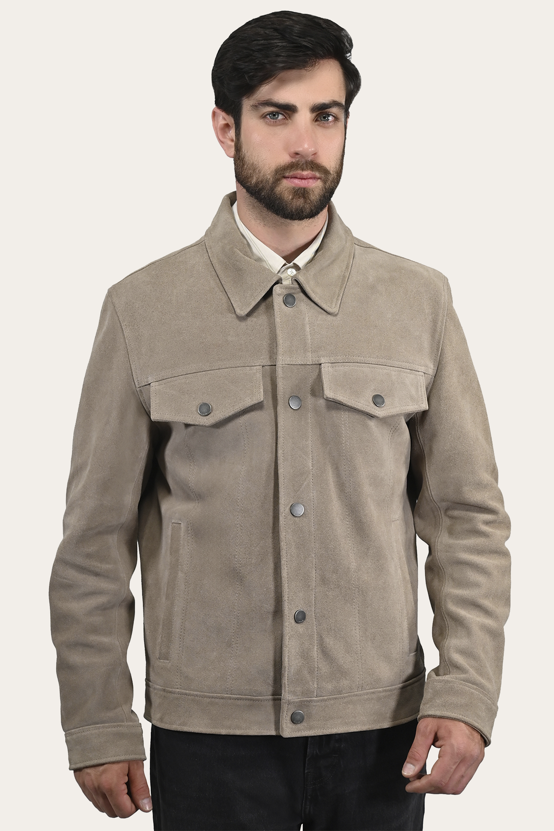 Frye Trusted - Men’s Taupe Trailblazer Suede Trucker Jacket