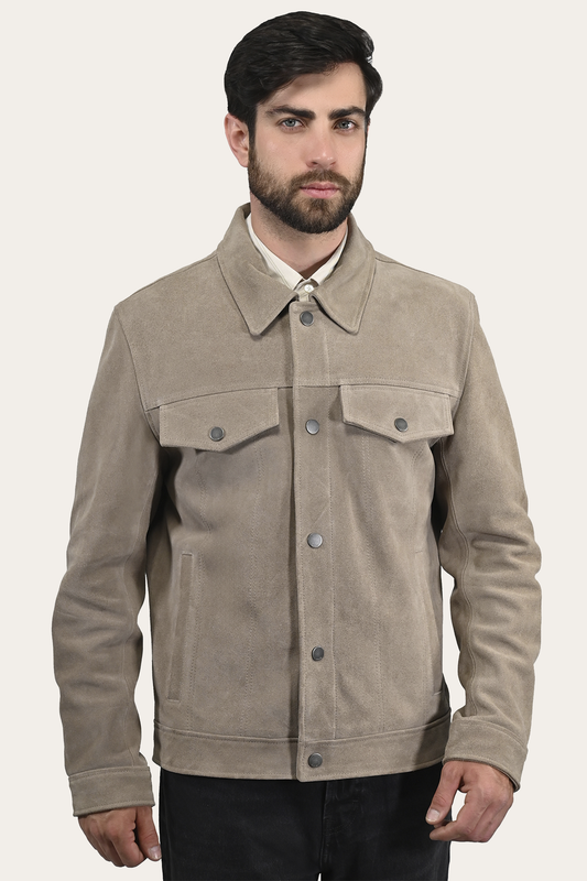 Frye Trusted - Men’s Taupe Trailblazer Suede Trucker Jacket