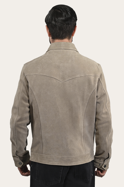 Frye Trusted - Men’s Taupe Trailblazer Suede Trucker Jacket
