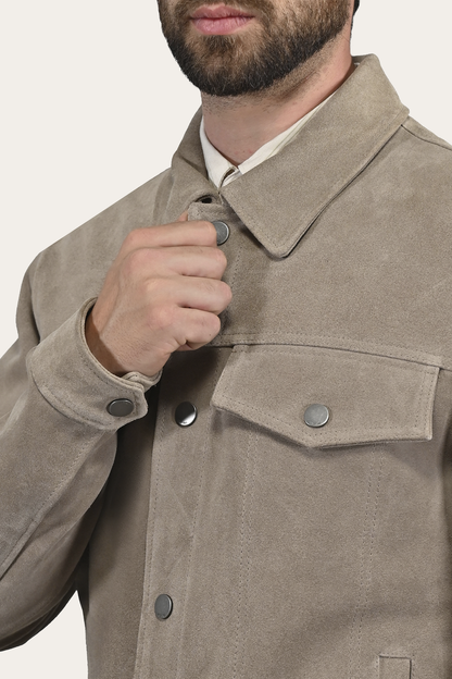 Frye Trusted - Men’s Taupe Trailblazer Suede Trucker Jacket