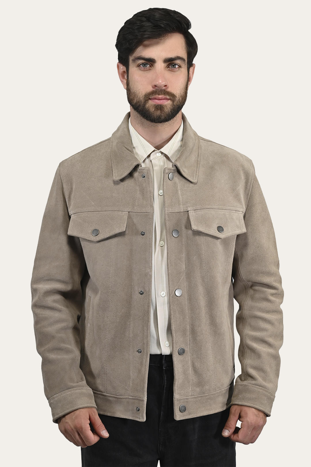 Frye Trusted - Men’s Taupe Trailblazer Suede Trucker Jacket